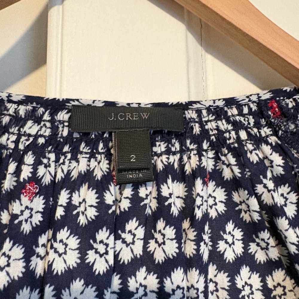 J. Crew Navy & Red Embroidered Cotton Peasant Blouse - Picture 4 of 4